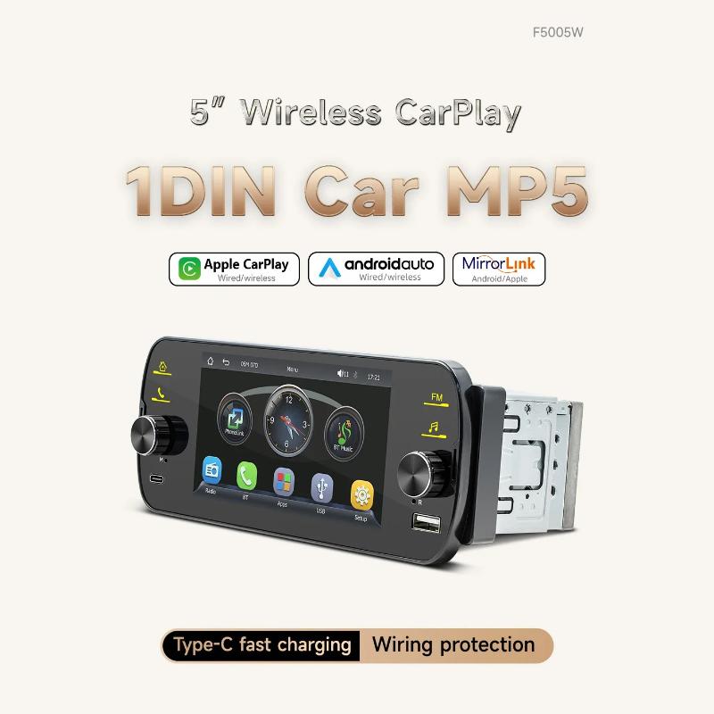 2026 Multifunctional 1 Din 5inch Car Radio Multimedia Mp5 Player Supports Wireless CarPlay Android-auto MorrirLink Car Stereo Bluetooth FM AM RDS USB