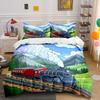 Steam Train In Scenic Mountain Landscape Print Bedding Set Duvet Cover Pillowcases (1* Duvet Cover 2* Pillowcases Do Not Include Comforter)