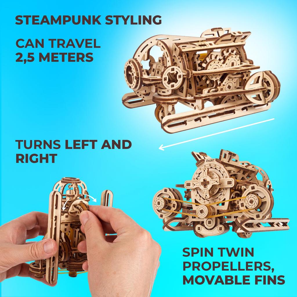 Ugears Steampunk Submarine 70229 Wooden 3D Puzzle Craft No Glue or Tools Required