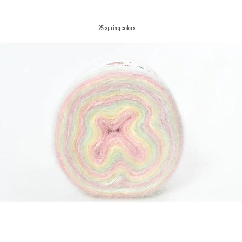 Hand-Dyed Gradient Rainbow Mohair Yarn - Fluffy, Soft, and Perfect for Knitting and DIY Projects.