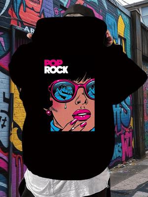 POP ROCK Hoodie - Casual Trendy Graphic Print Pullover with Kangaroo Pocket