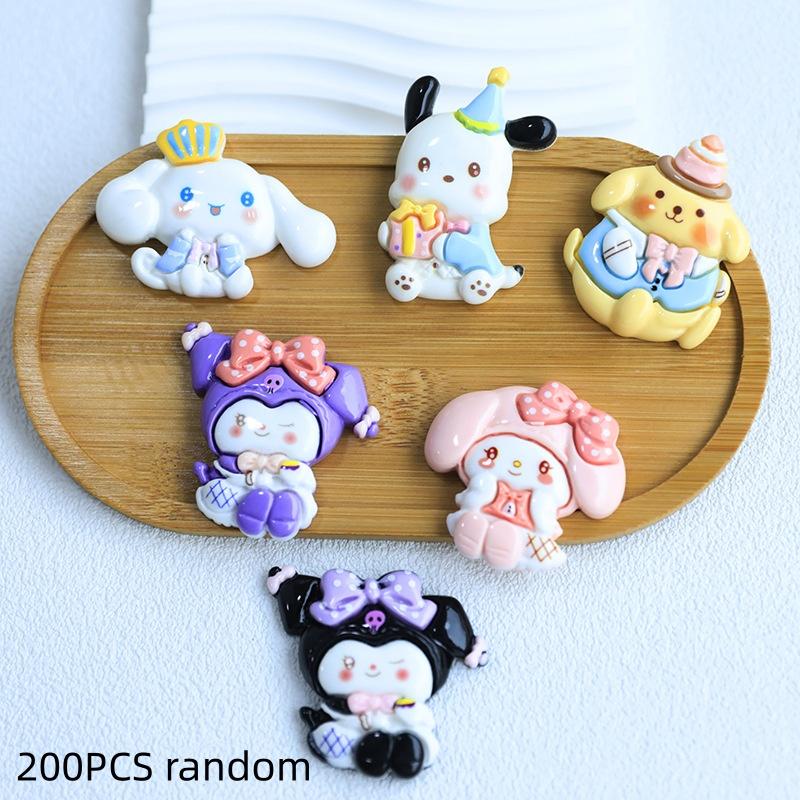 30/200PCS Sanrio Animal Cartoon DIY Resin Accessories Headbands Hair Clips Cup Stickers Resin Material