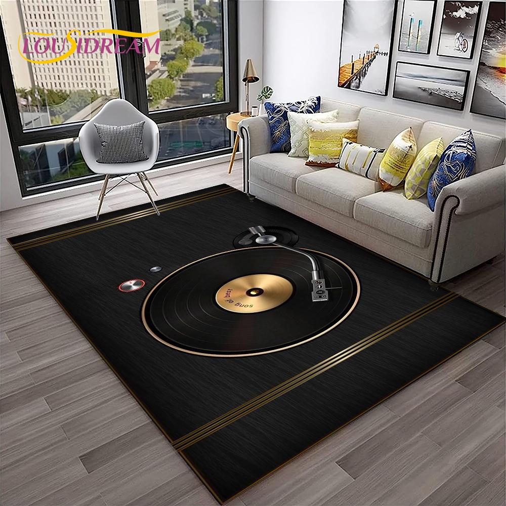 Muzyka Sztuka 3D Płyta Winylowa Retro Dywanik Dywan do Domu Salon Sypialnia Sofa Wycieraczka Dekor, Dywanik do Zabawy dla Dzieci Antypoślizgowa Mata Podłogowa