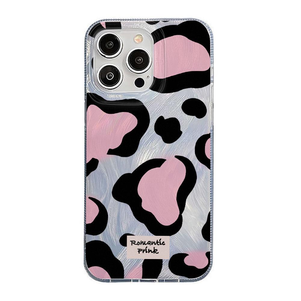 Sweet and cool black pink leopard print is suitable for iPhone17promax Apple 16IMD feather yarn mobile phone case 14/13 large hole 15.