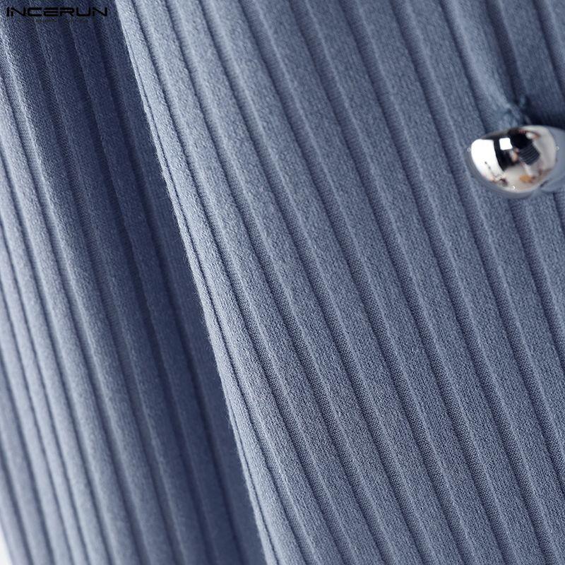 INCERUN Spring Men's High Neck Long Sleeve Buttons Decorative Fitted T-shirts Tops Undershirts