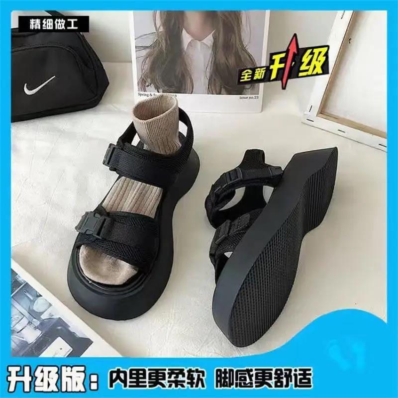 

Black sports sandals women s summer new thick-soled heightening Roman shoes versatile Harajuku sweet and cool student ins 40