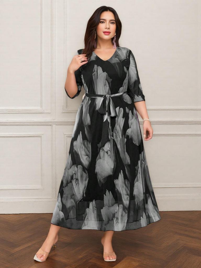 Chic Bohemian Plus Size Slimming Knit Mesh Dress - French Korean Resort Style