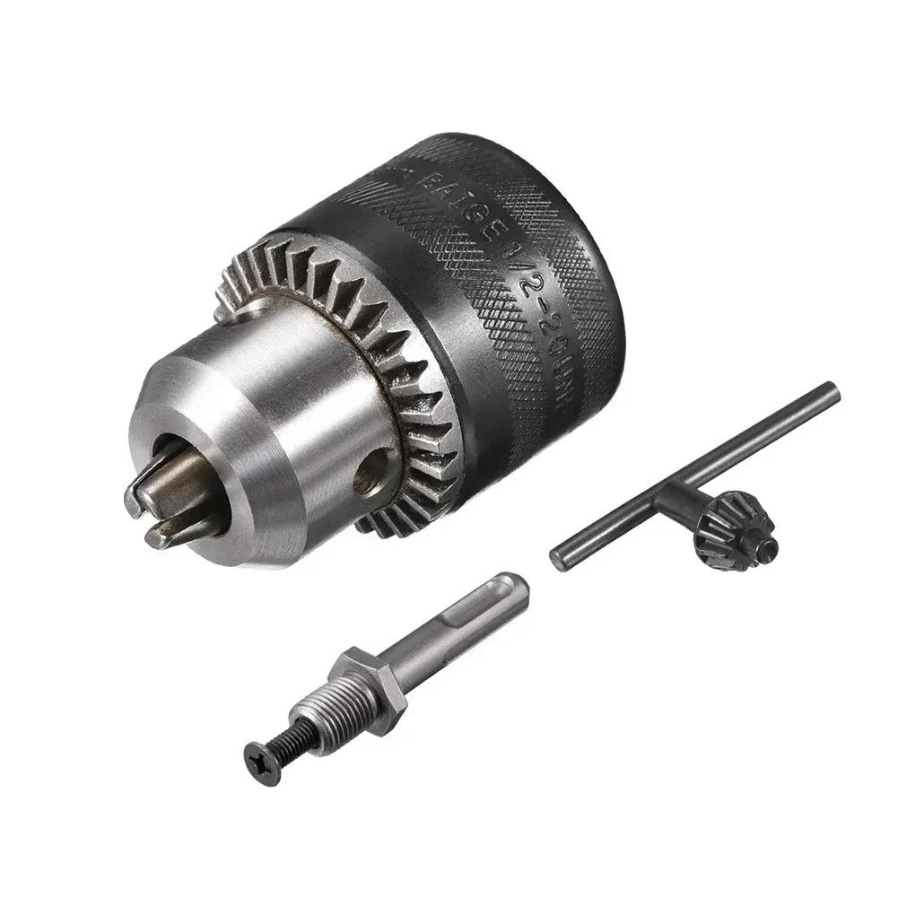 1.5-13mm Precise Drill Chuck Converter 1/2"-20UNF Thread Quick Change Adapter SDS-Plus Round Shank 3-Jaw Key Drill Chuck