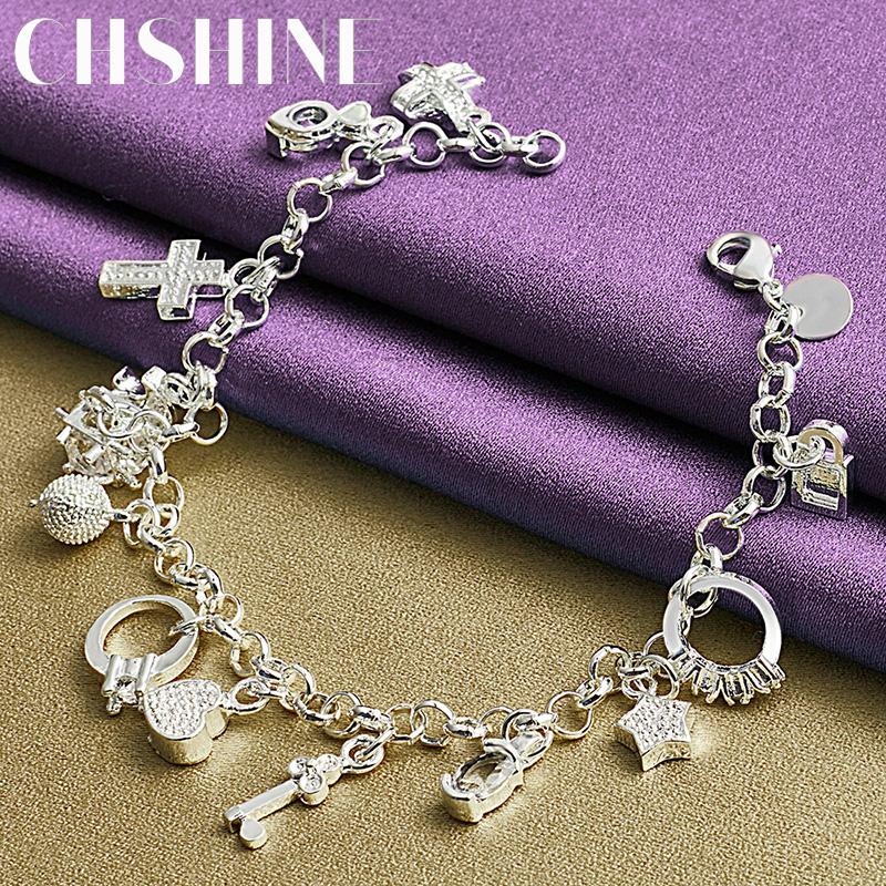 CHSHINE 925 Sterling Silver Ring/Star/Cross/Heart/Key/Lock/Round Pendant Bracelet Fashion Charm Wedding For Women Jewelry