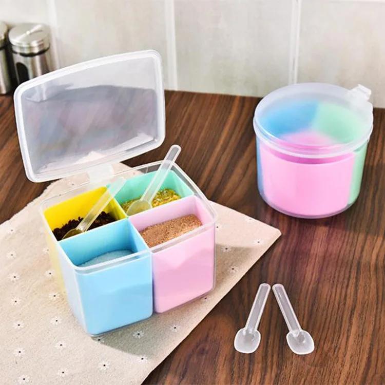 1PCS Plastic Divided Spice Box Kitchen Seasoning Jar Seasoning Box Creative Sugar Jar Salt Jar Kitchen Accessories