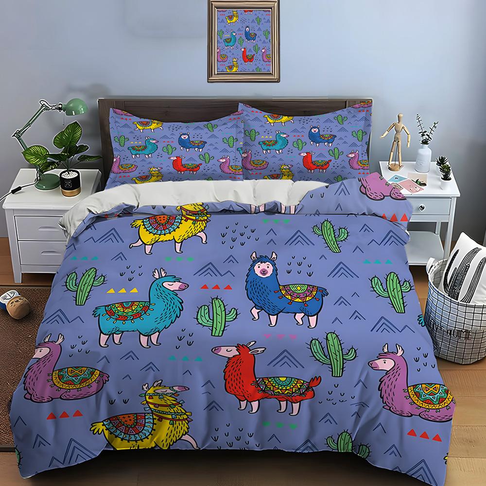 Cute Cartoon Llama Alpaca Print Bedding Set Duvet Cover 1 Duvet Cover 2 Pillowcases Adult And Children Bedding Set Luxury Gifts