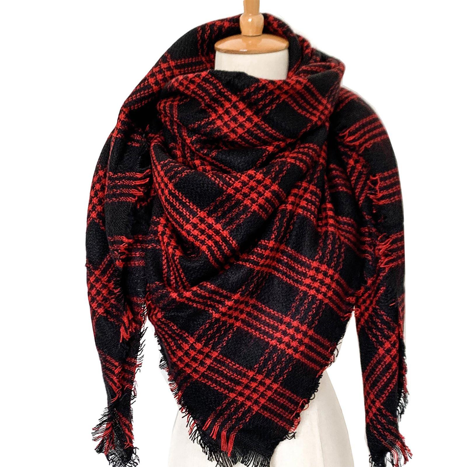 

Женский осенне-зимний рождественский модный теплый повседневный однотонный клетчатый длинный шарф One Size винный