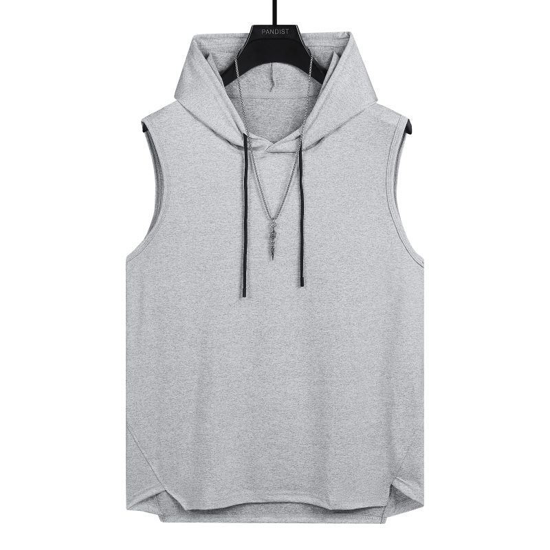 Felpa con Cappuccio Canottiera Monocolore Asciugatura Rapida Senza Maniche Coulisse Orlo Irregolare Casual Abbigliamento Palestra Maglietta