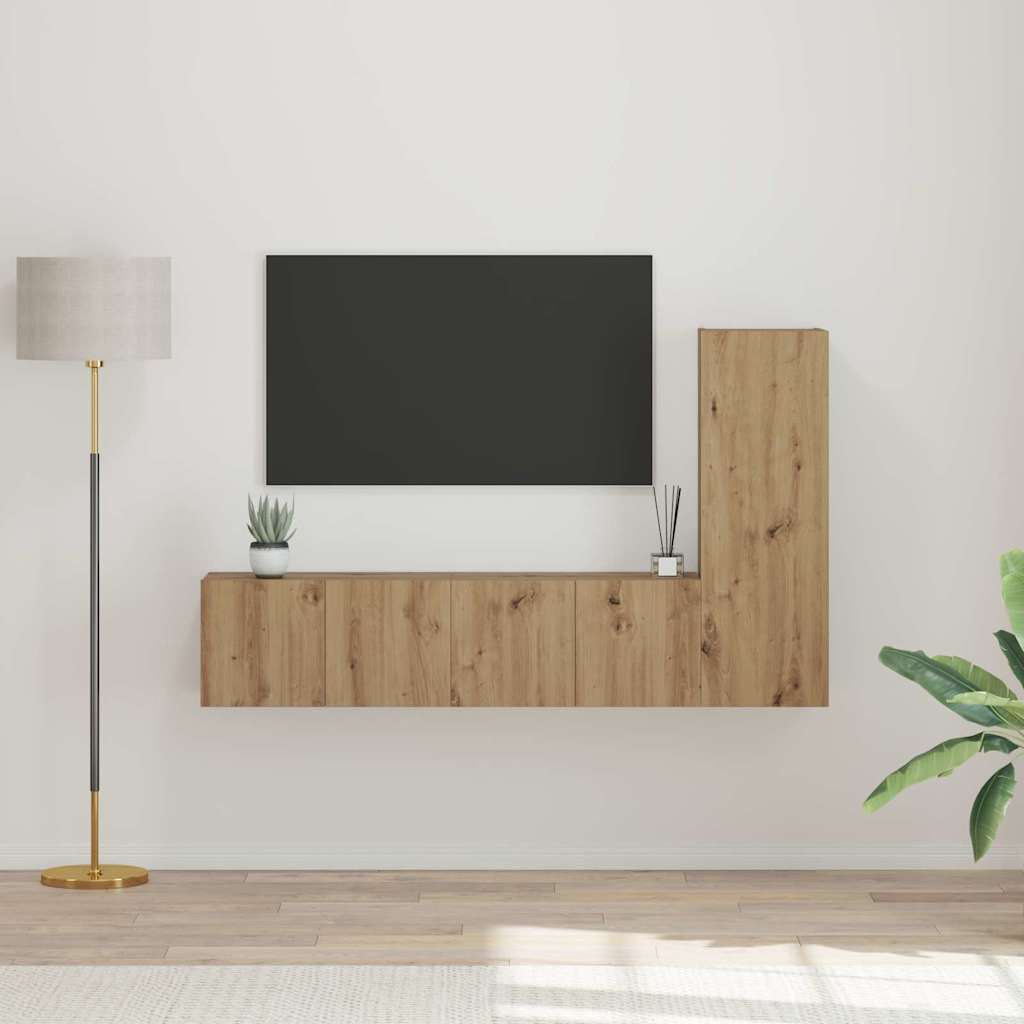 Wall Mounted TV Cabinet Set 3 Pcs Artisan Oak Wood Based Material