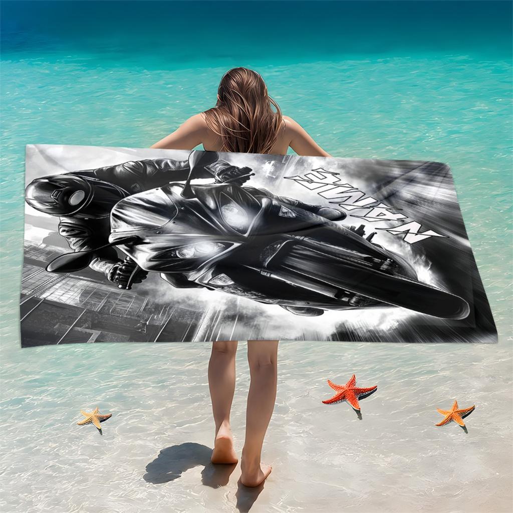 Asciugamano da Spiaggia Personalizzato Moto Bianco Nero Nome Personalizzato Biker Microfibra Asciugamani da Bagno Morbidi Asciugatura Rapida Lettino da Piscina Tutte le Stagioni