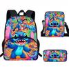 Stitch Kids School Backpack Set Elementary Students Oxford Fabric Ergonomic Design Printed Cartoon 3-Piece Bundle