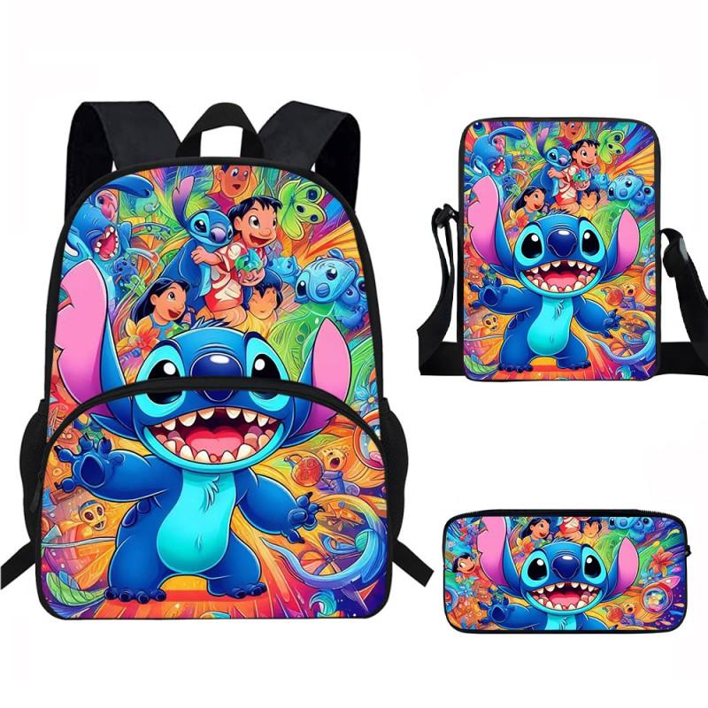 Stitch Kids School Backpack Set Elementary Students Oxford Fabric Ergonomic Design Printed Cartoon 3-Piece Bundle