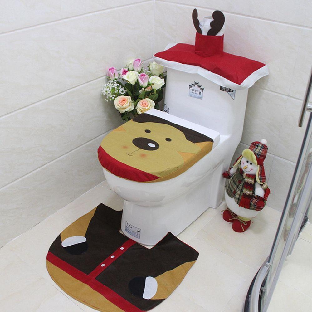 Set Christmas Decorations Decorative Products Toilet Seat Cover Toilet Case Rug Set Toilet Mat