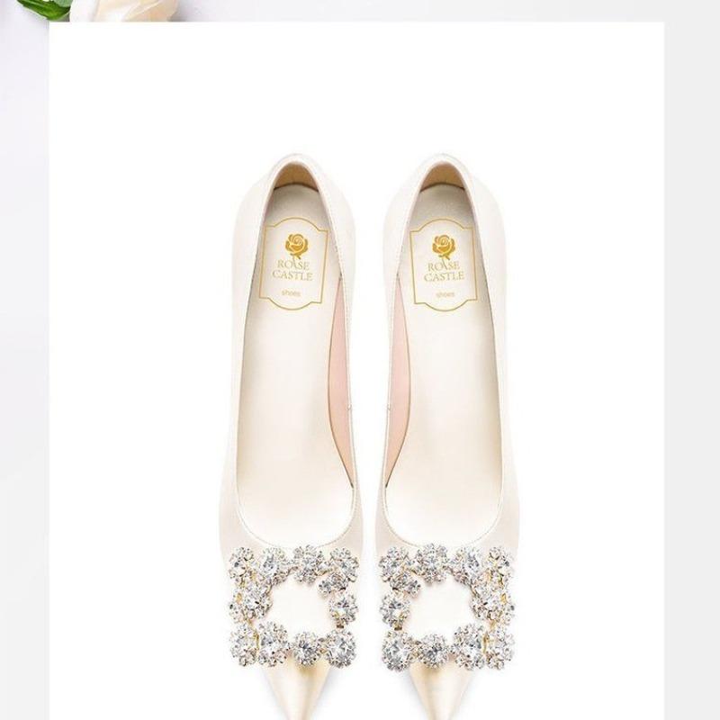 Fashion New Style Woman Shoes Luxury Pumps Pointed Toe Party High Heels White Wedding Shoes Rhinestone Women's Bridal Shoes Women