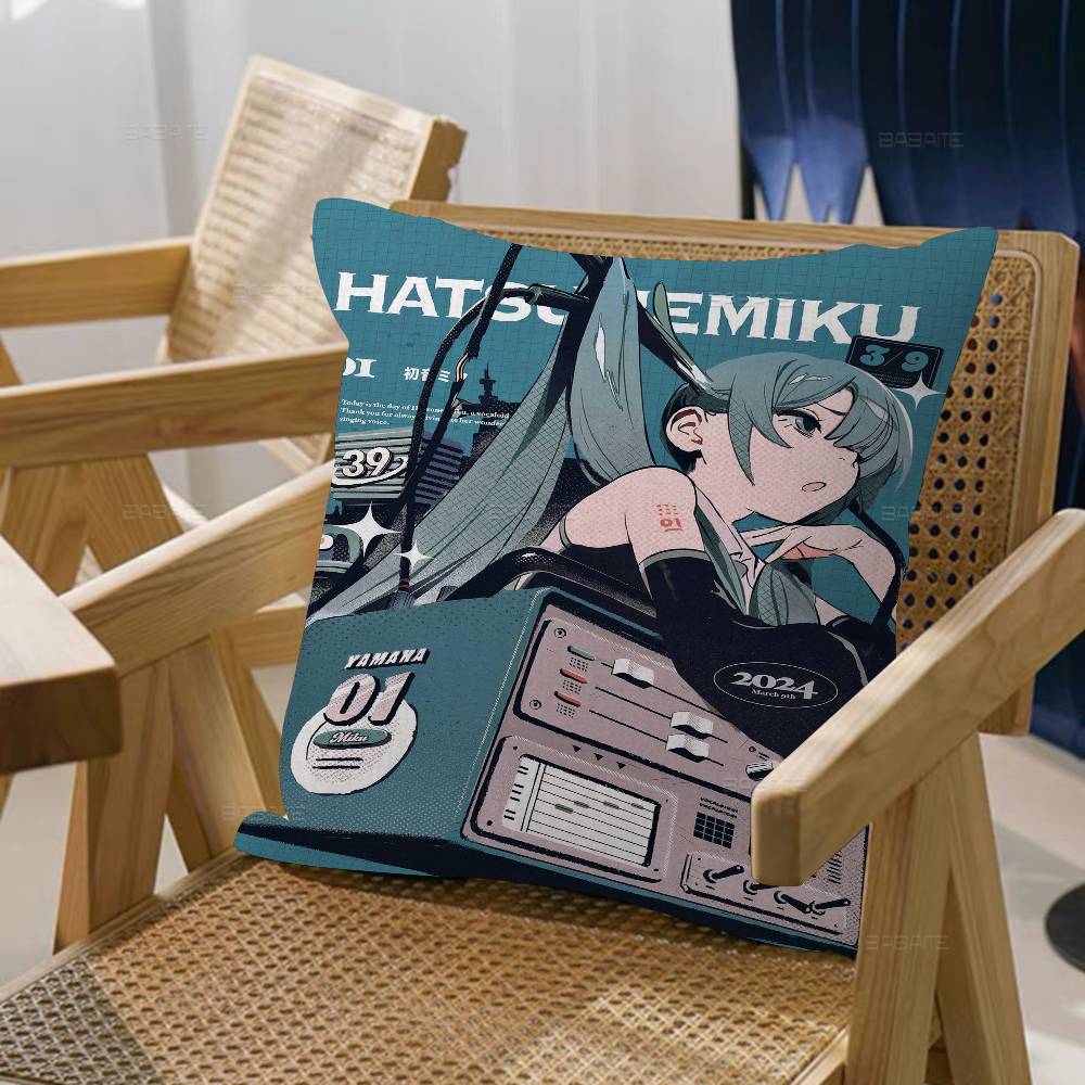 H-Hatsunes Role Anime M-Miku Pillow Cover Sofa Cushion Cover Home Room Decoration Children Gift