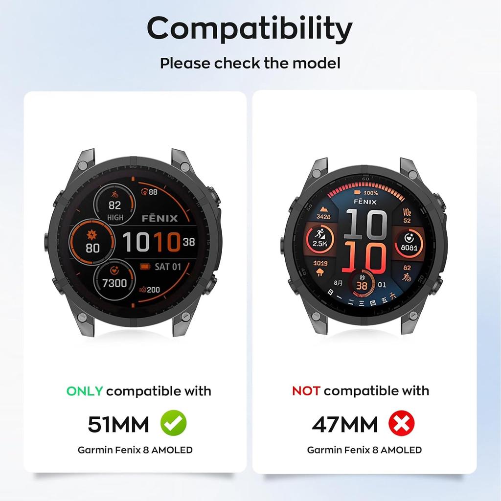 Case Compatible with Garmin Fenix 8 51MM Cover Soft TPU Bumper Rugged Shock Proof Protective Shell for Garmin Fenix 8 51MM Watch Case(Black Green)