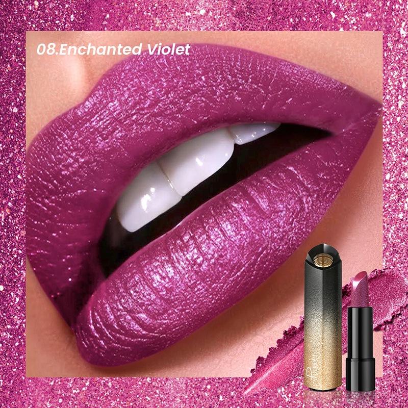 Diamond Pink Lipstick Shiny Pearl Sparkling Lip Gloss Makeup Pearlescent Red Sexy Metallic Glitter Lipstick Waterproof Cosmetics