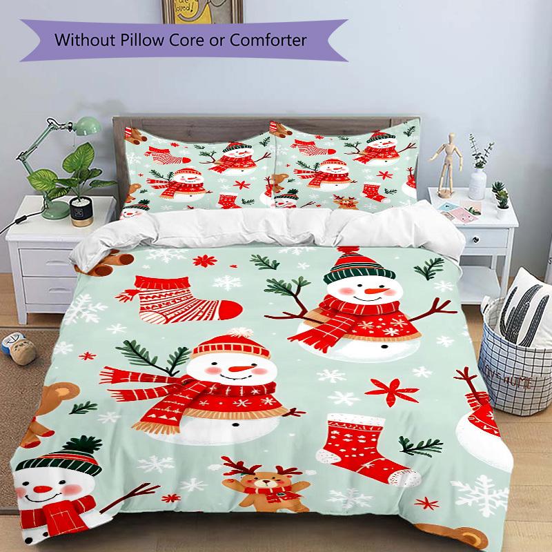 3Pcs Snowman Printed Bedding Set, Breathable And Soft,(Includes 1 Duvet Cover And 2 Pillowcases, Quilt Not Included) yy250815182