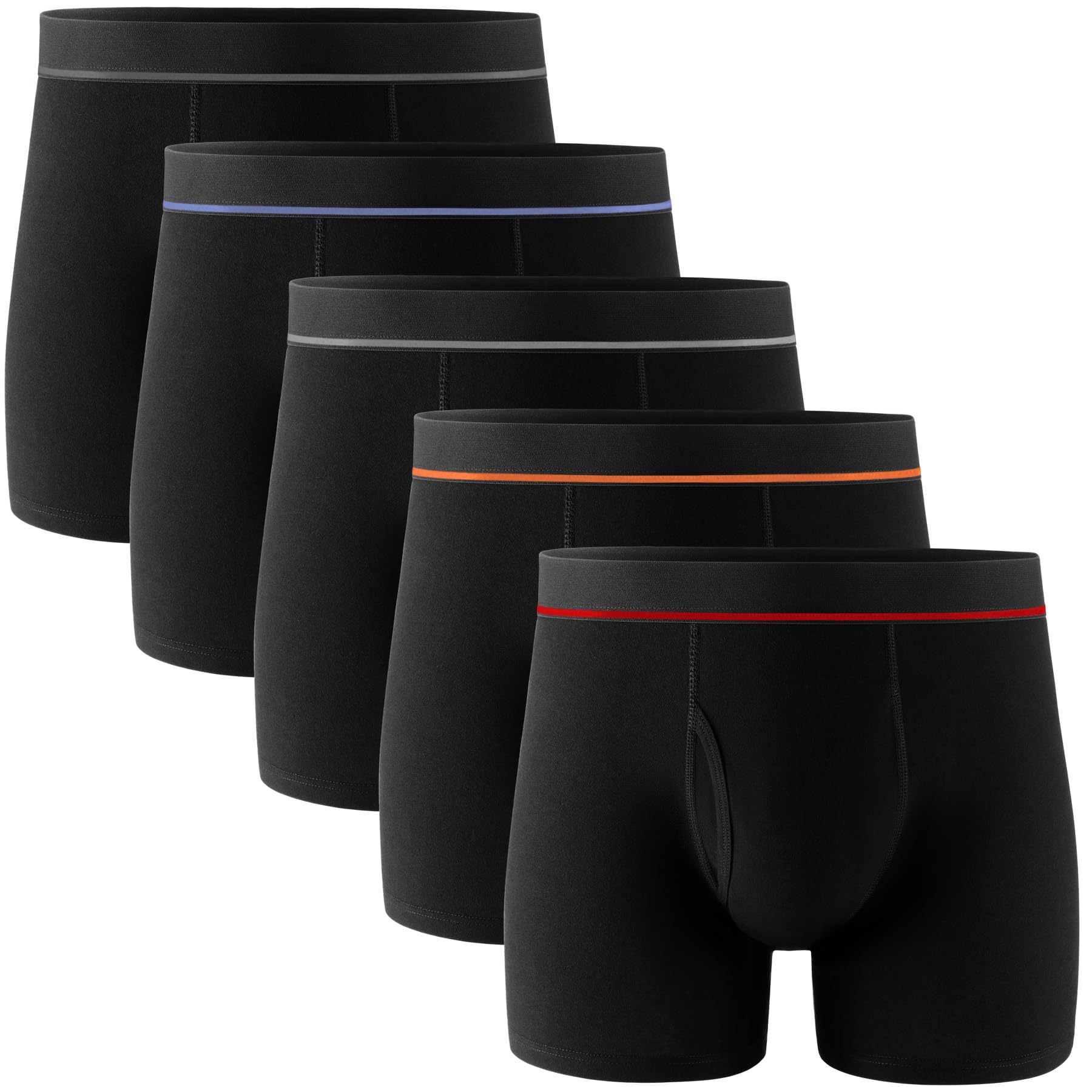 

POPKOK Men s Open-Front Boxer Briefs, 5-Piece Set, Cotton Underwear, Plus Size (Black with Colored Stripes, Size L)