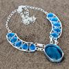 Blue Topaz Gemstone Handmade 925 Sterling Silver Jewelry Necklace 18" KKG-428