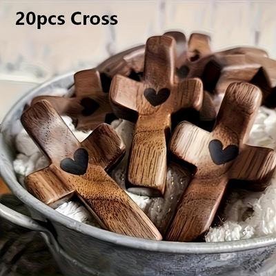 20PCS Wooden Cross Decorations Spiritual Religious Symbols Natural Wooden Crosses for Home Office Church or Gifts Indoor Decor