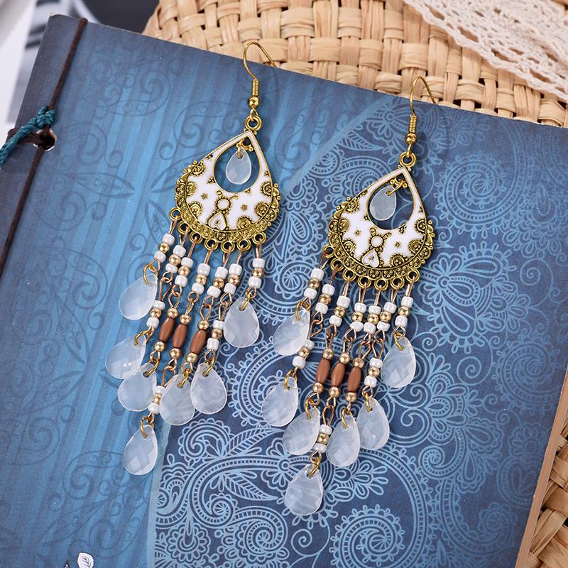 Bohemian Long Tassel Earrings For Women Bead Handmade Tassel Earrings Boho Gold Color Drop Dangle Jewelry Boucle Oreille Femme