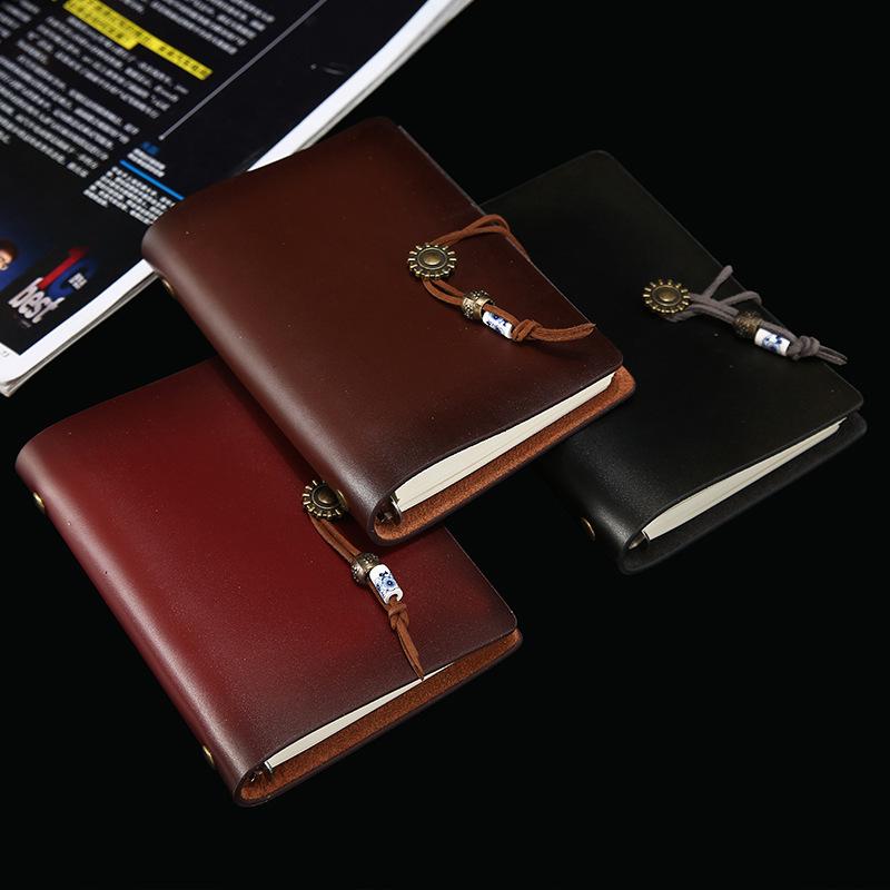 Custom Logo Leather Strap Notebook - Retro Travel Journal & Office Pocket Notebook