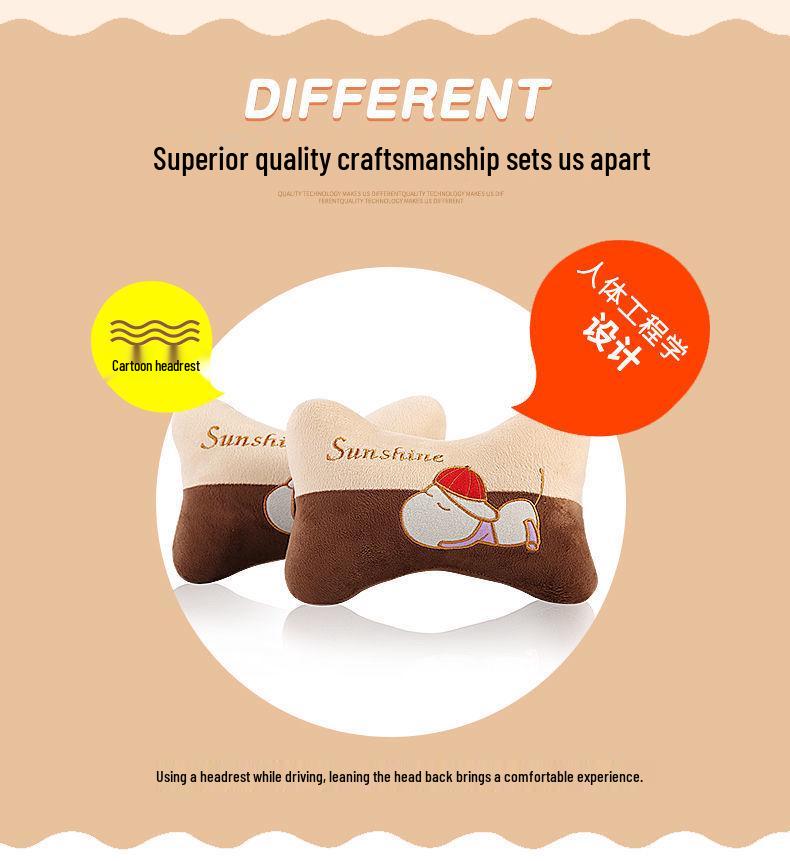 Car Neck and Lumbar Support Pillow Set - Cute Cartoon Design