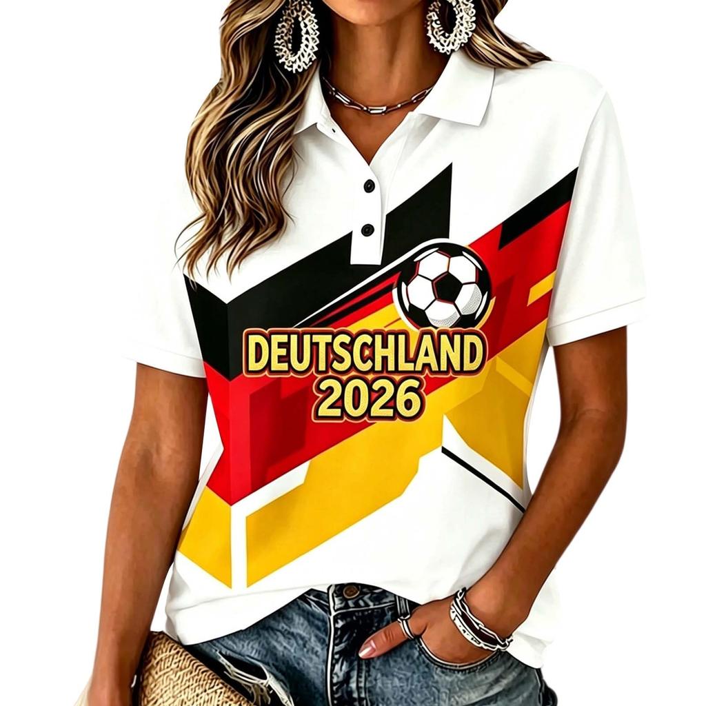Women's Short Sleeve Soccer Print T-Shirt, Casual Neck Tee Top for Everyday Wear, Soft Comfortable Fit