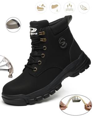 Men's Safety Shoes Puncture-Resistant Work Boots Lightweight Breathable Anti-Slip Construction Shoes with Steel Toe Cap