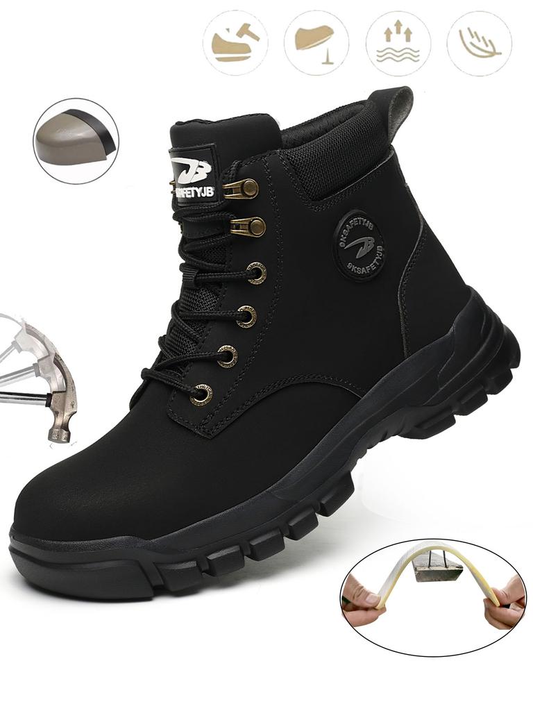 Men's Safety Shoes Puncture-Resistant Work Boots Lightweight Breathable Anti-Slip Construction Shoes with Steel Toe Cap