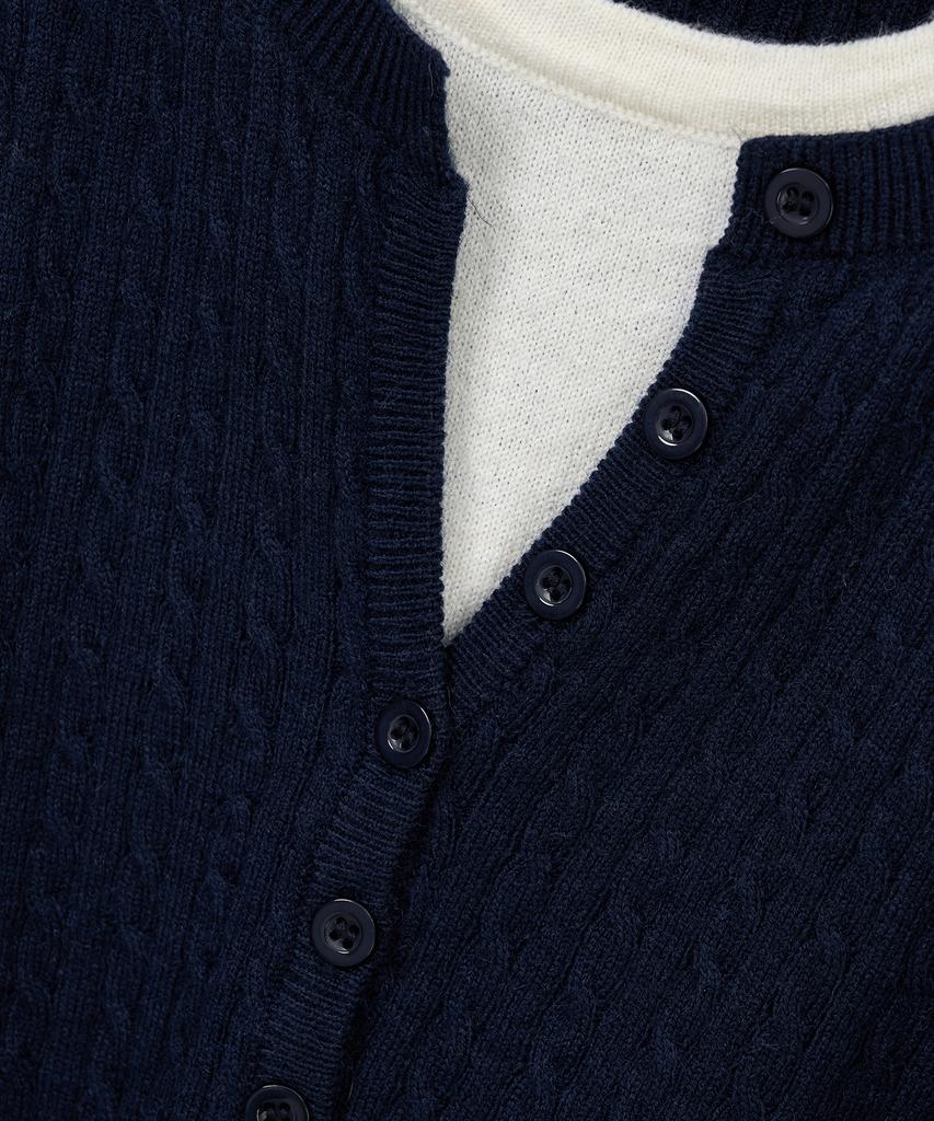 NOIRER FOR WOMAN Layered Henley Neck Signature Cable Knit (Navy)