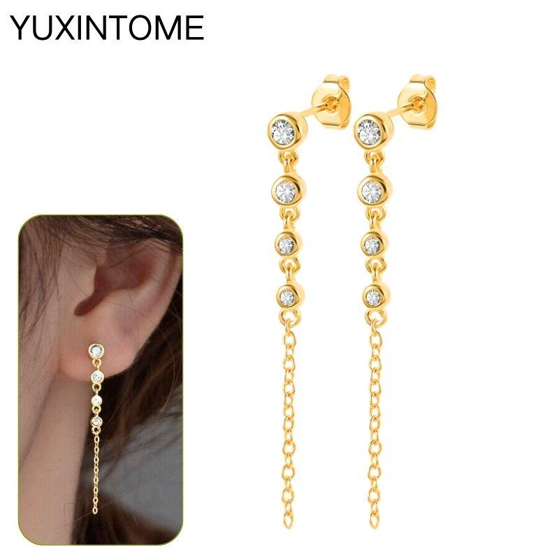 925 Silbernadel Exquisite Weiße Zirkon Steckerohrringe für Damen Geometrische Lange Kette Quaste Ohrringe Luxuriöser Schmuck