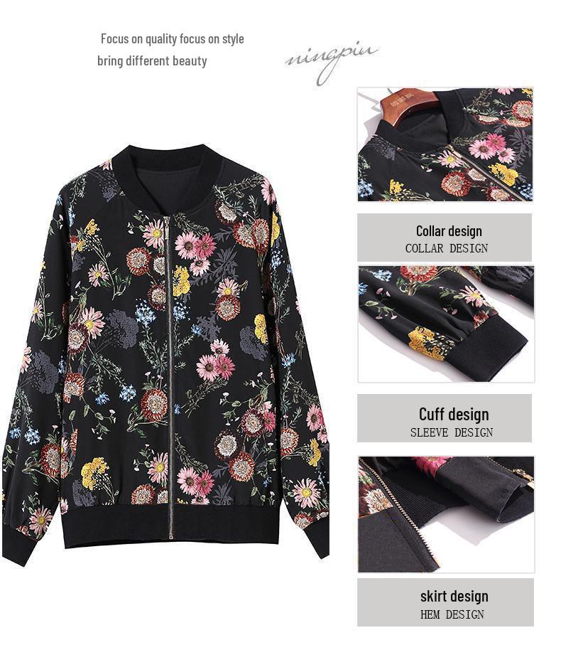 2025 Spring Chiffon Print Cardigan: Long-Sleeved, Loose-Fit Baseball Jacket