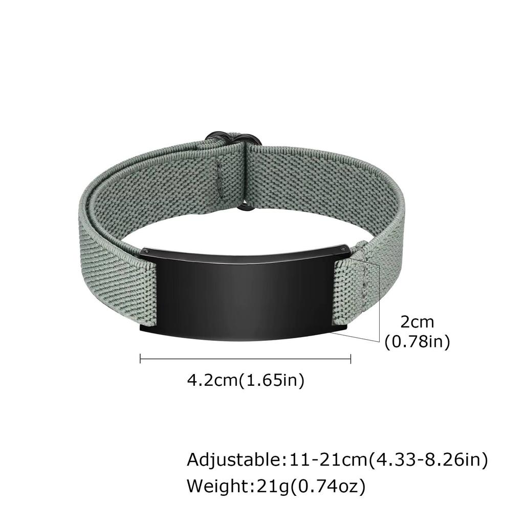 Vnox Free Engraved Curved Plate Bracelets Elastic Wristband for Men Women, Stainless Steel Adjustable Band, Personalized Jewelry