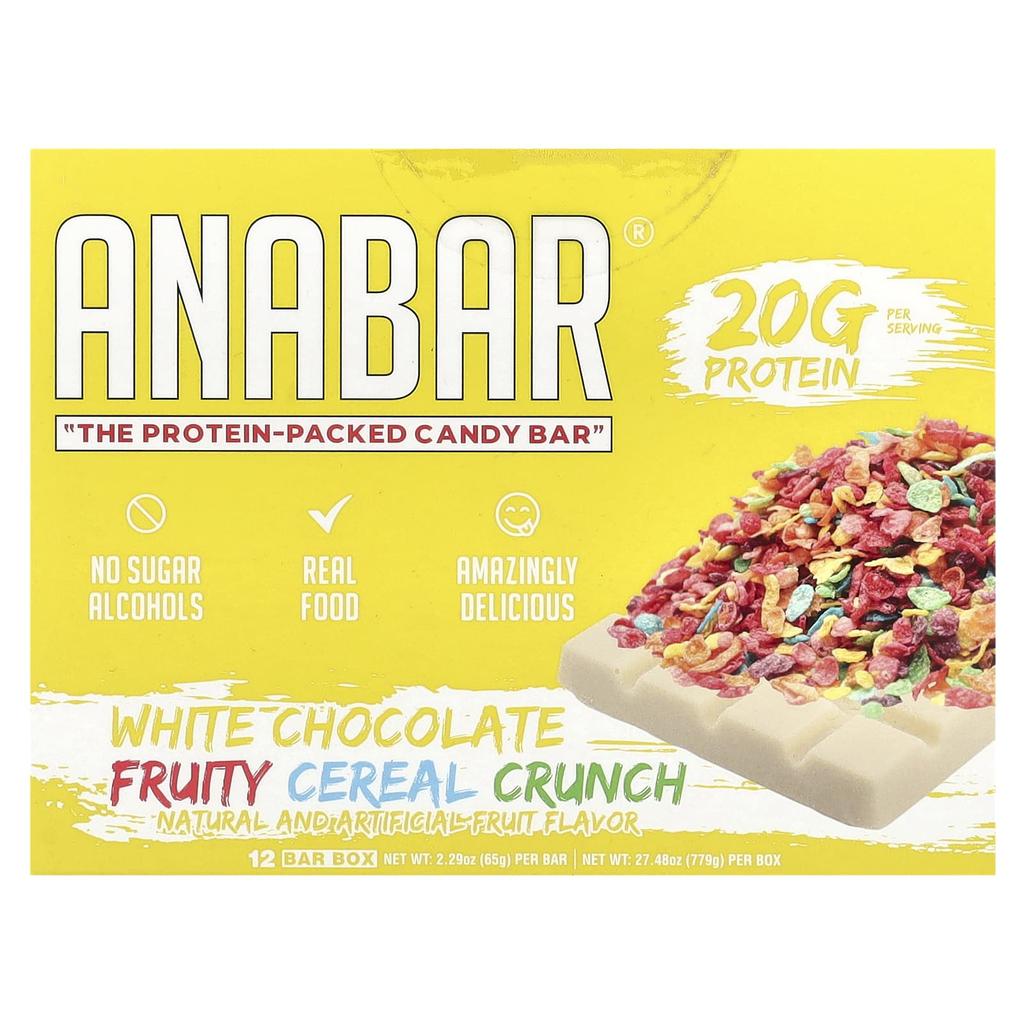 Protein-Packed Candy Bar, White Chocolate Fruity Cereal Crunch, 12 Bars, 65G (2.29Oz) Each