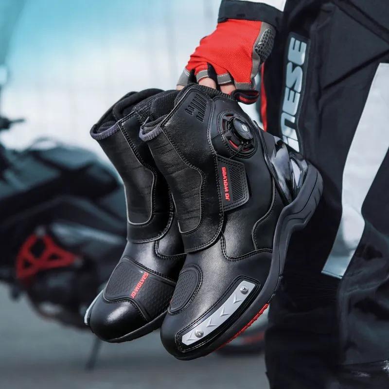 Men Motorcycle Boots Shoes Microfiber Leather Waterproof Quick Lacing Professional Botas Moto Hombre Bota Motociclista