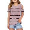 Children Summer Fashion Dew Shoulder Round Collar Leisure Striped T-shirt Coat