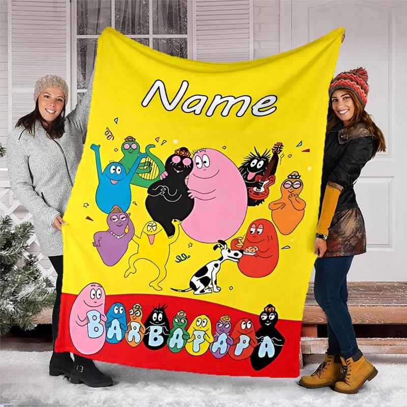 Personalized Custom Name Blanket - Barbapapa Print Design,Blanket for Sofa,Bed,Travel,Camping - Soft and Warm, Great Gift