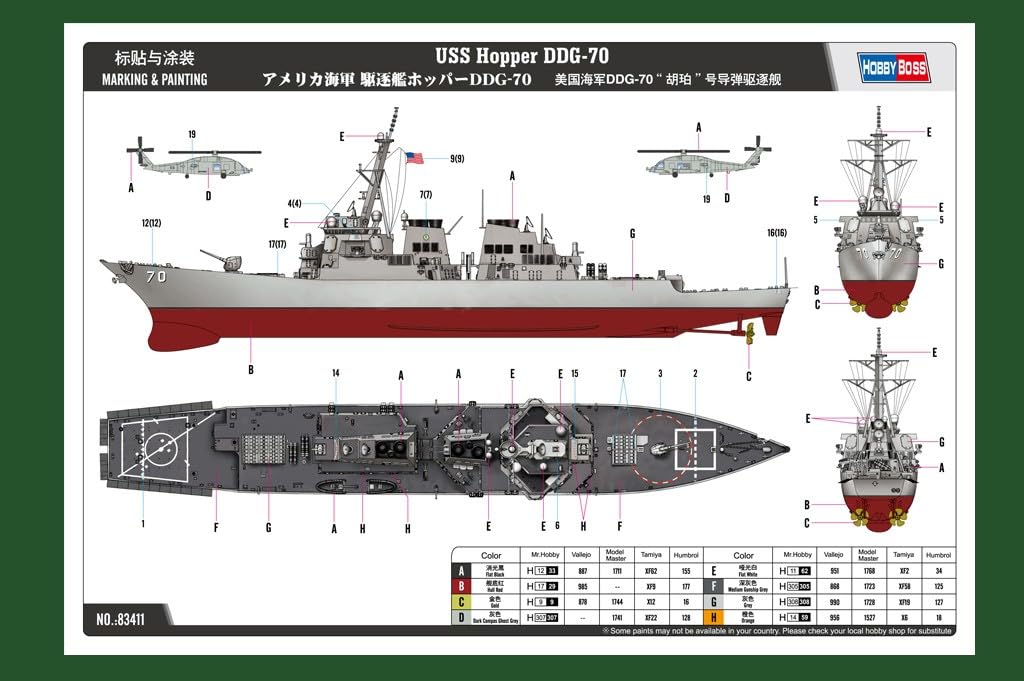 Hobby Boss 1/700 Submarine Series US Navy Destroyer Hopper DDG-70 Plastic Model