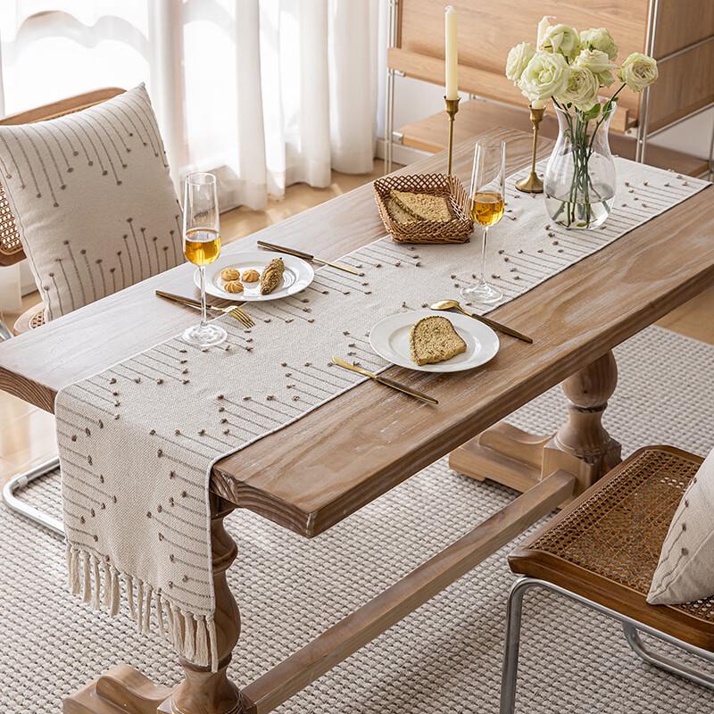 Zhinianhua Cotton Linen Tassel Table Runner