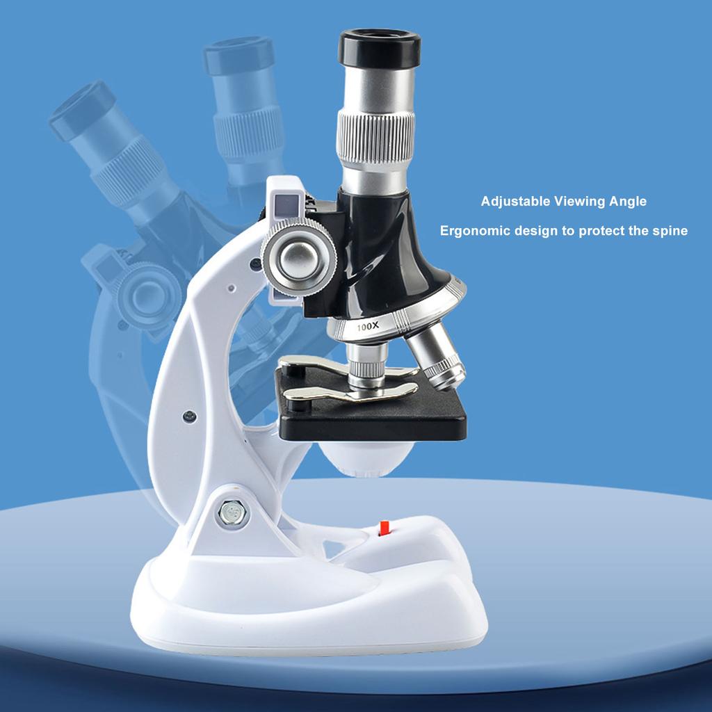 Kids Microscope Kit 100X 600X 1200X Magnification 3 Objective Lens Microscope Toy for Scientific Educational Experiment