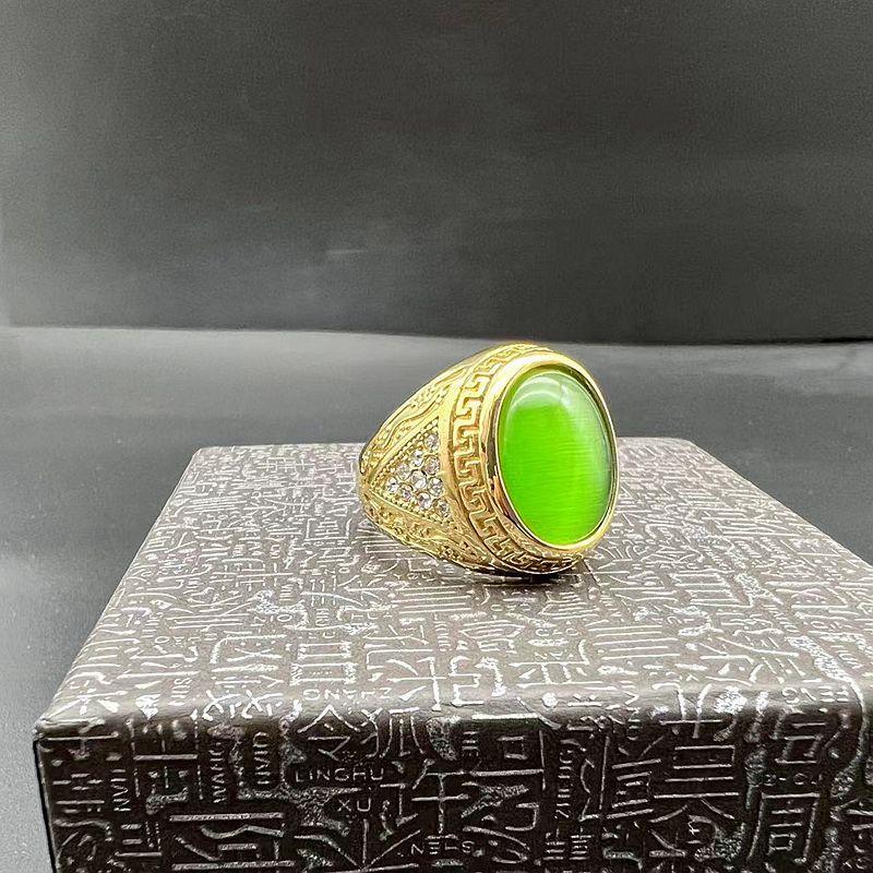 Stainless Steel Hip-hop Gold-plated Rhinestone Cat Eye Stone Men's Ring