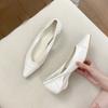 New Women's Shoes Spring and Autumn Low-heeled Single Shoes Cat-heeled Shoes Women's Oil Wax Leather Fashionable and Comfortable Pointed Hollow