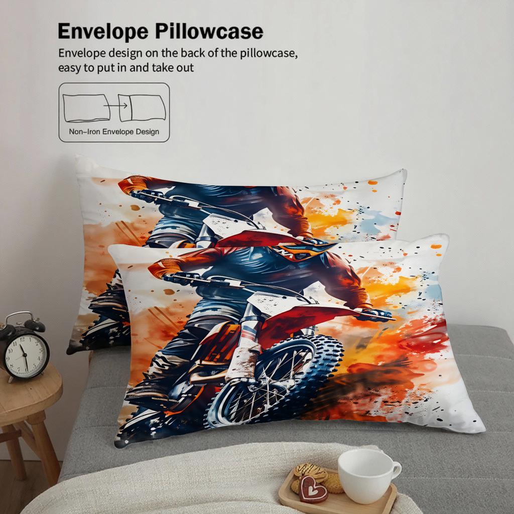 3Pcs Motorcycle Racing Bedding Sets 3D Printed Motocross Rider Duvet Cover Sets With Pillowcases No Filling